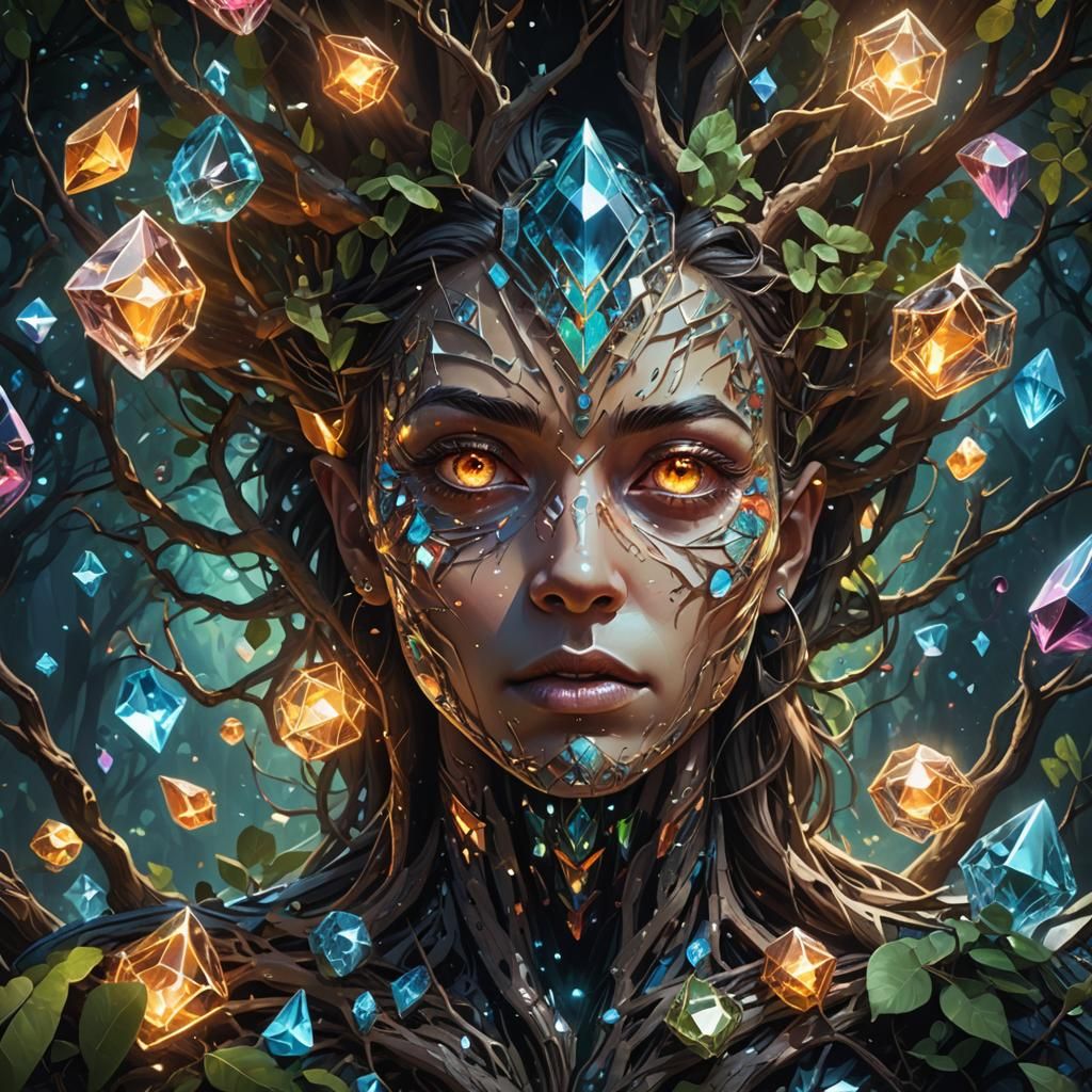 Biomechanical Crystal Entity with Glowing Eyes