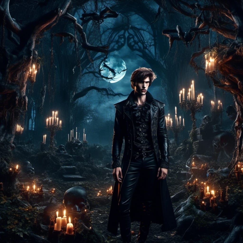 Gothic Punk Vampire Peter Pan in Dark Forest