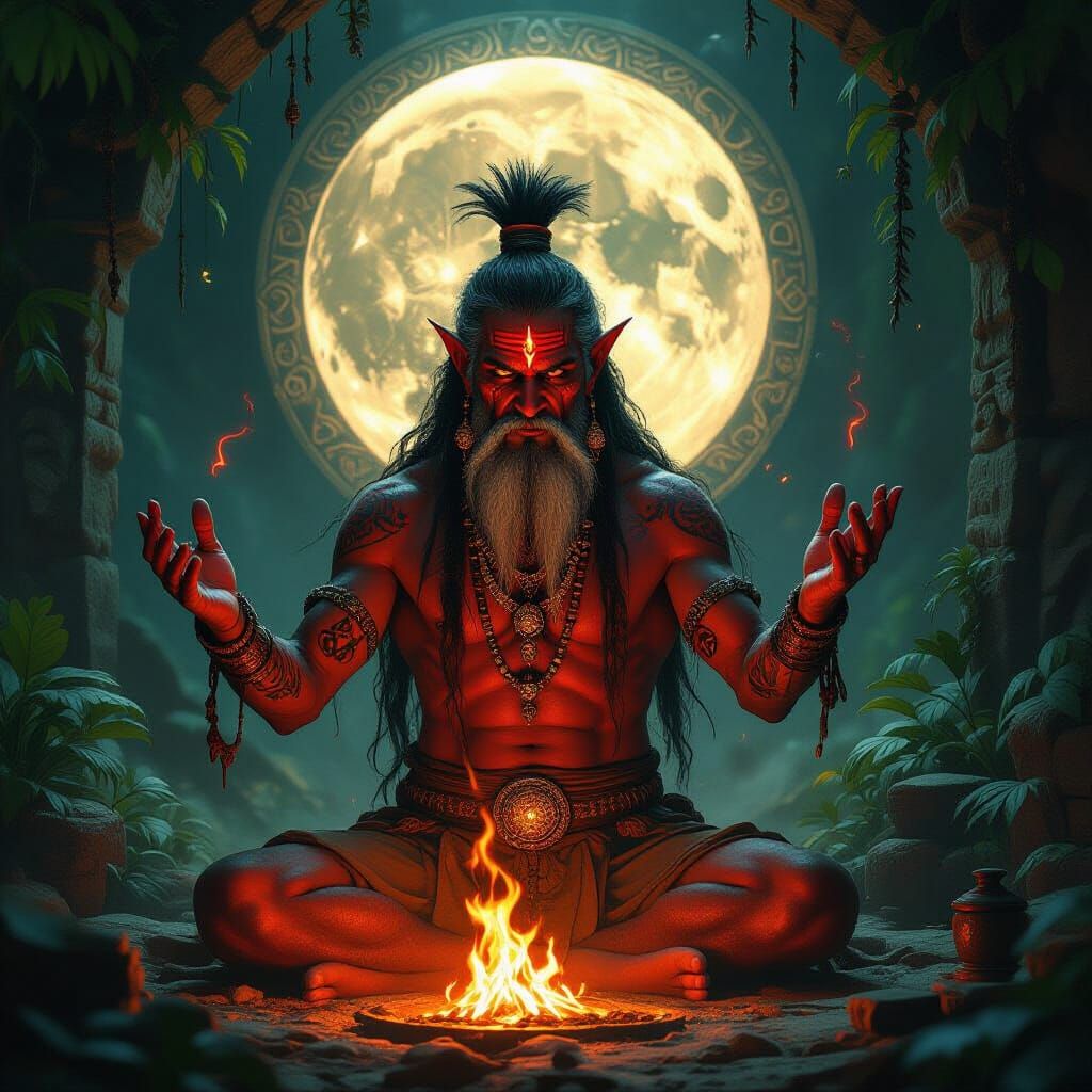 Mystical Shaman Ritual in High Fantasy Style