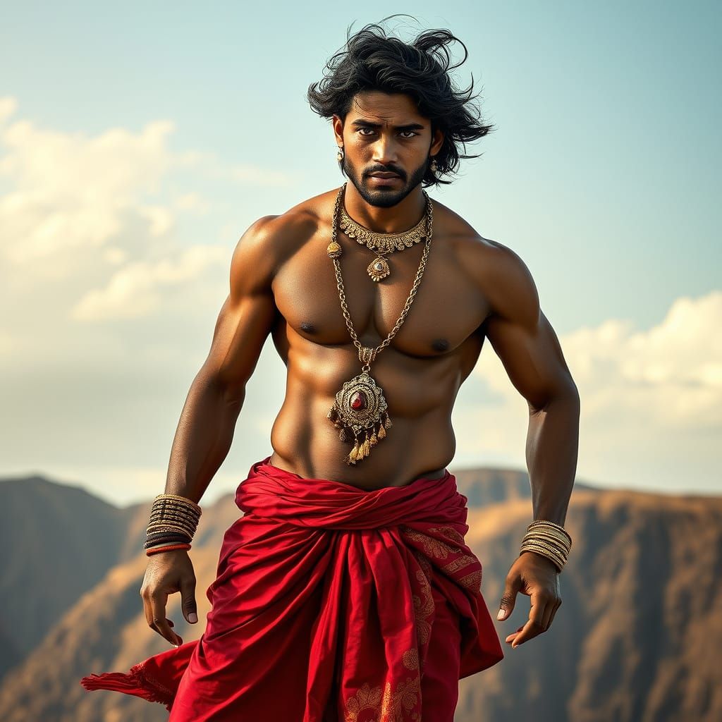 Confident Sri Lankan Man Embracing the Windy Landscape