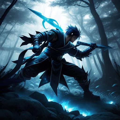 Ninja Battles Tree Monster in Anime Style