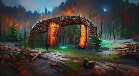 Log Cabin Archway Portal in Dense Forest