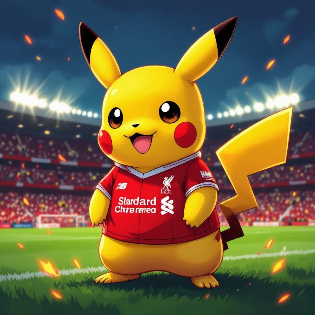 Pikachu in Liverpool Jersey at Anfield