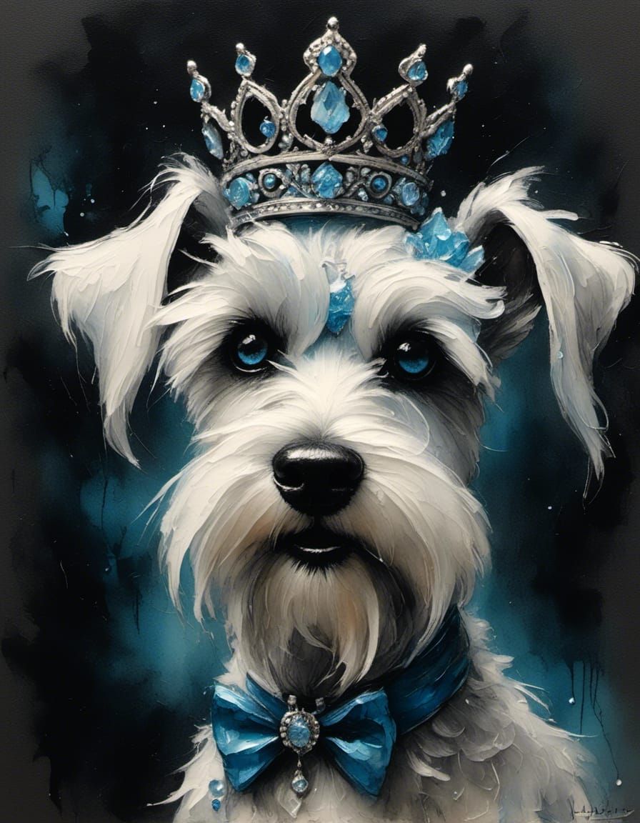 Anthropomorphic Schnauzer with Sapphire Tiara in Charcoal an...