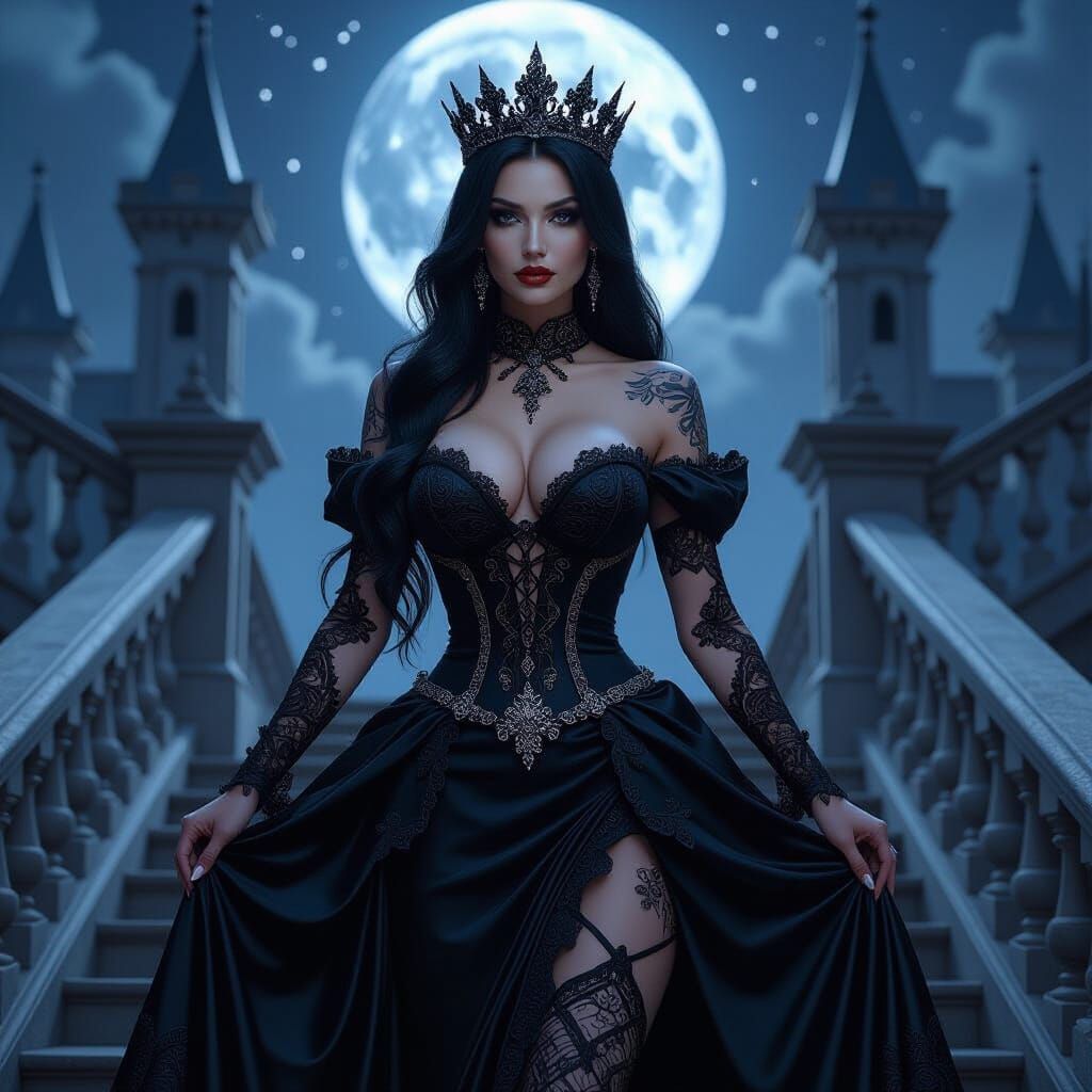 Gothic Queen on Castle Staircase: 8K Fantasy