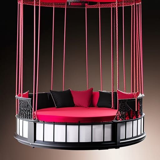 Crimson red and black Gothic Round Swing Bed with Pergola Roof and Planters& gothic vibes& ethereal vibes& magical vibes...