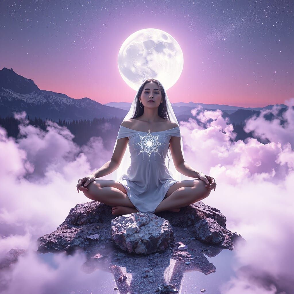 Ethereal Goddess Weaves Celestial Patterns in Lavender Dream...