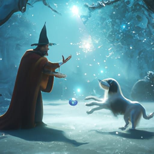 Wizard Casts Ice Spell: Epic Digital Painting