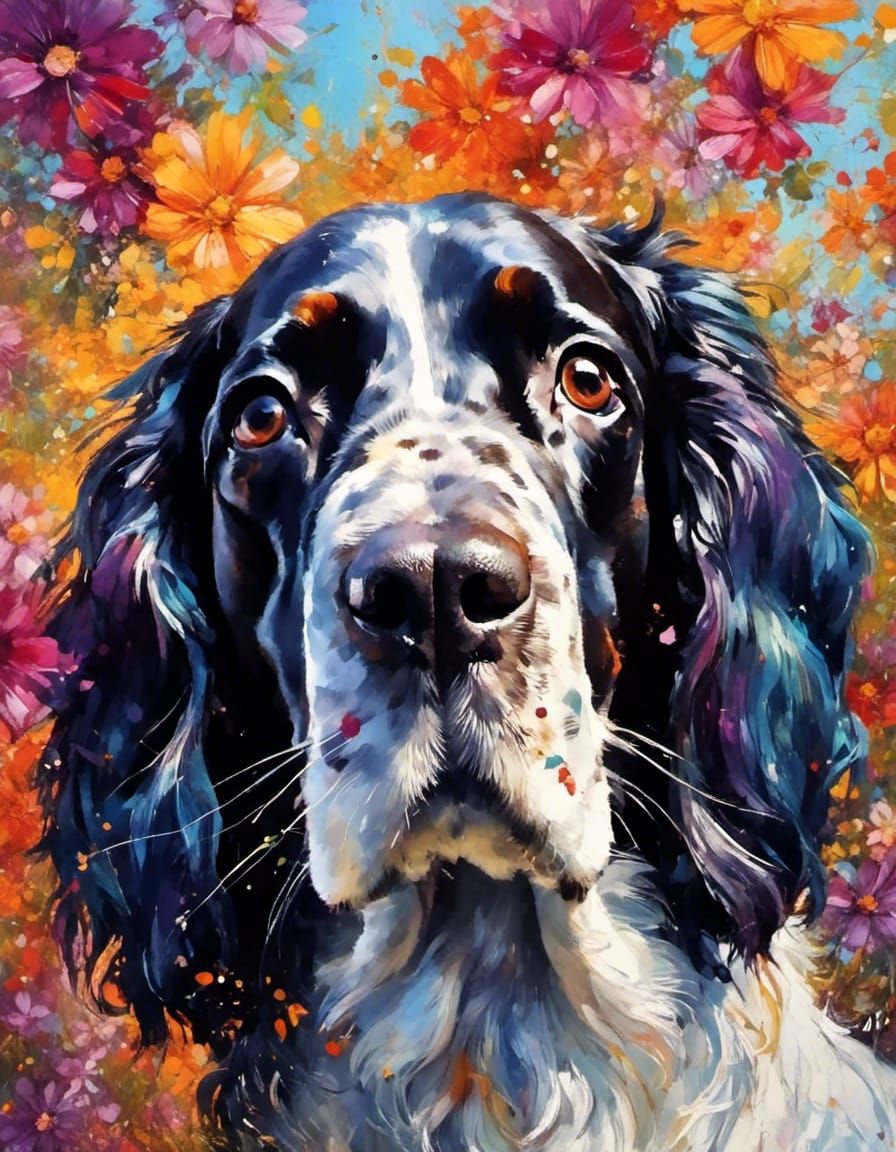 Colorful Playful Spaniel Painting