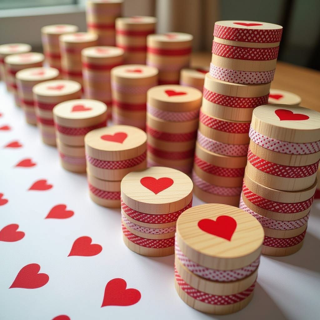 so many stackings of creations lining up for red ink heart-s...