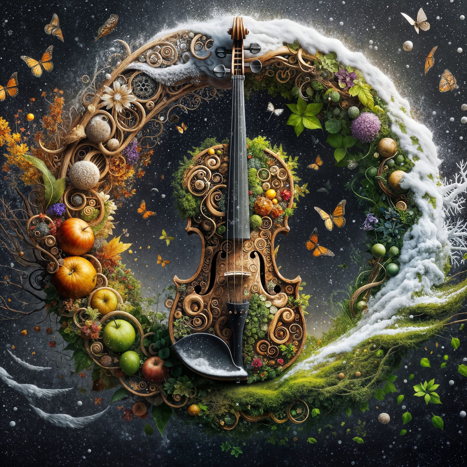 Cyberpunk-Style Violin as Nature's Harmony