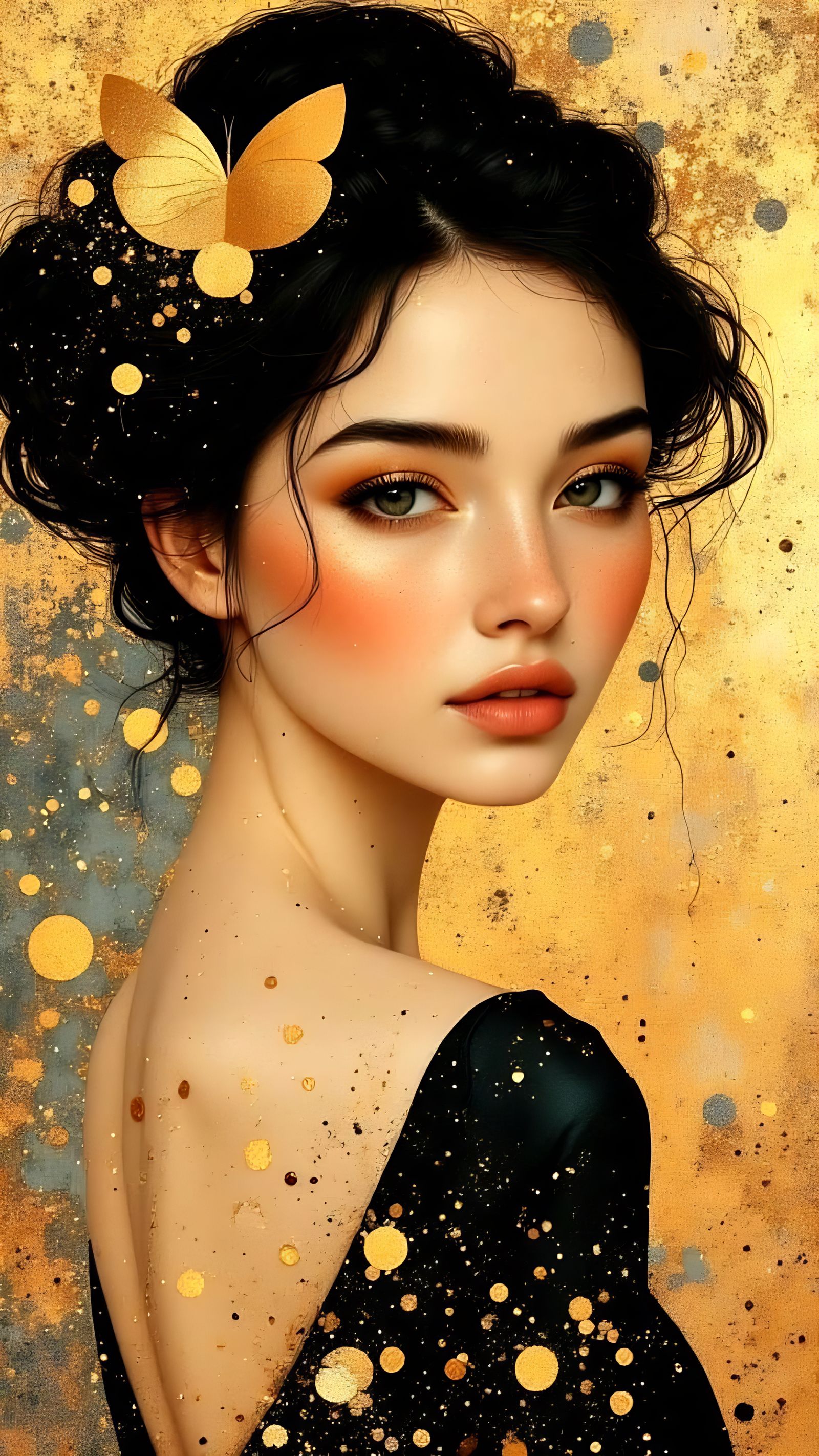 Klimt-Inspired Photorealistic Portrait of a Woman