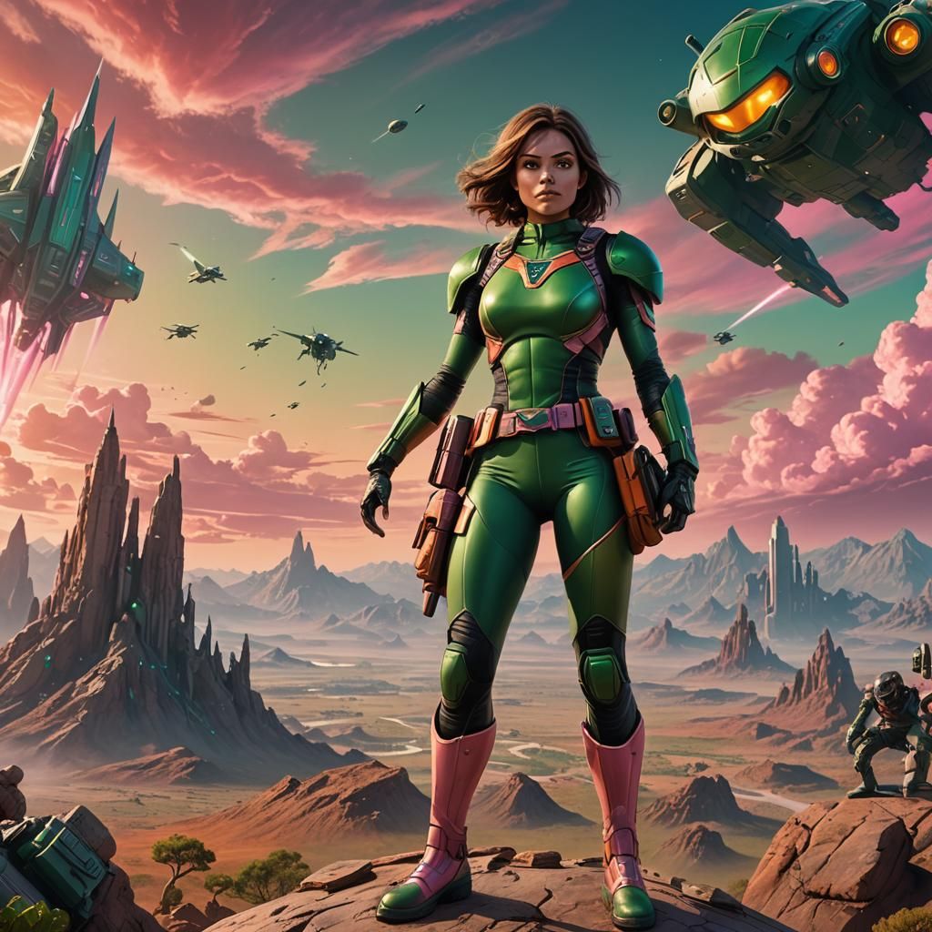 Superheroine on Alien World in Sci-Fi Concept Art
