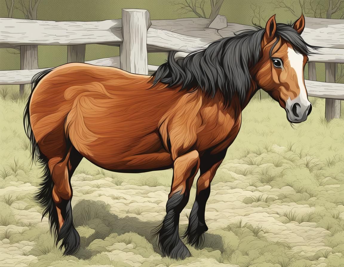 Detailed 2D Vector Drawing of a Cute Pony