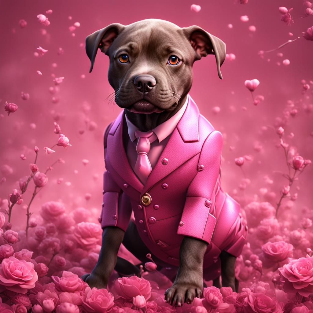 Pitbull Puppy in Pink Suit: Fantasy Concept Art