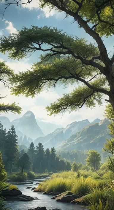 Nature Scenes on Glass Surface with 3D Shading