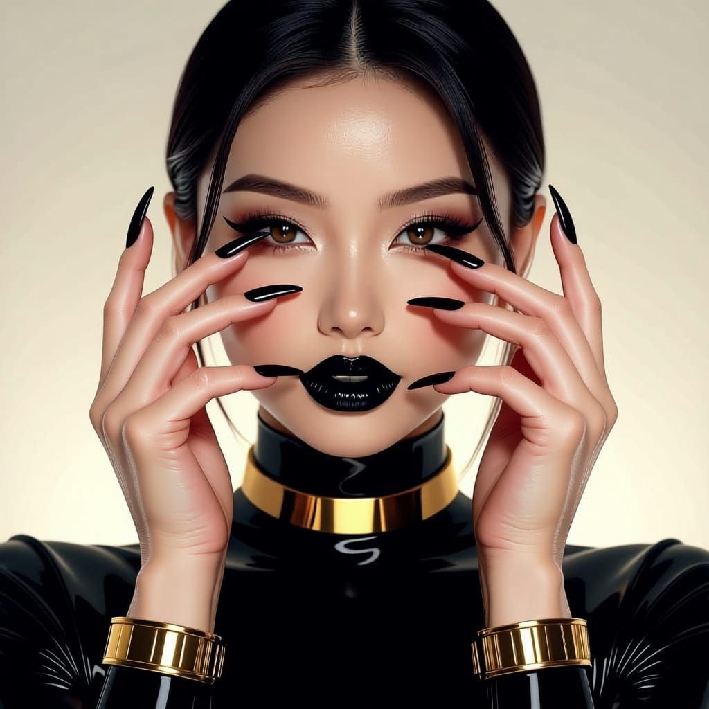 Ultra Realistic Asian Beauty in Black Latex