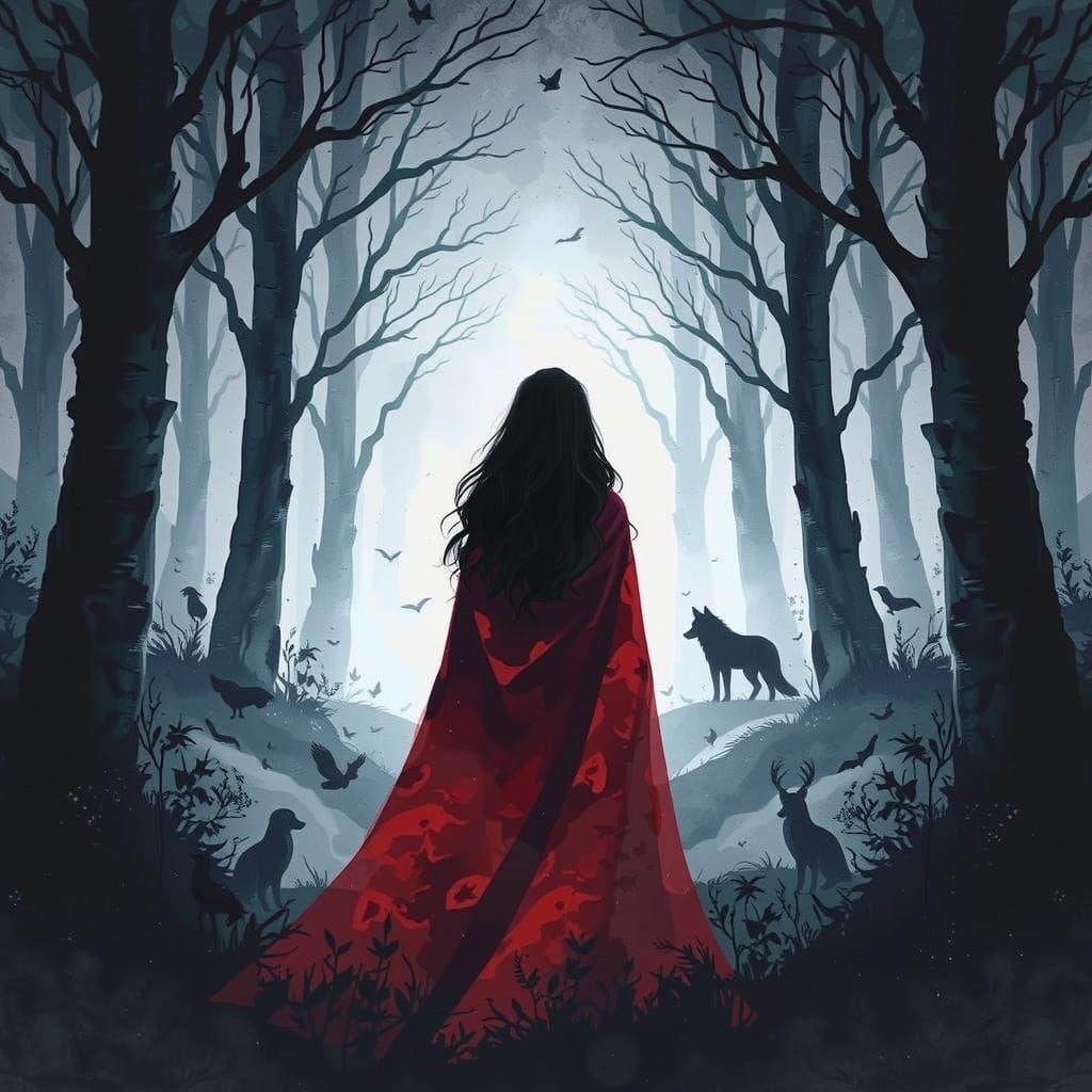 Red Riding Hood Apparition in Dark Forest