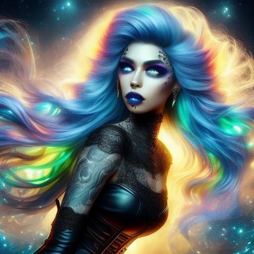 Gothic Woman with Horns and Pastel Neon Hair