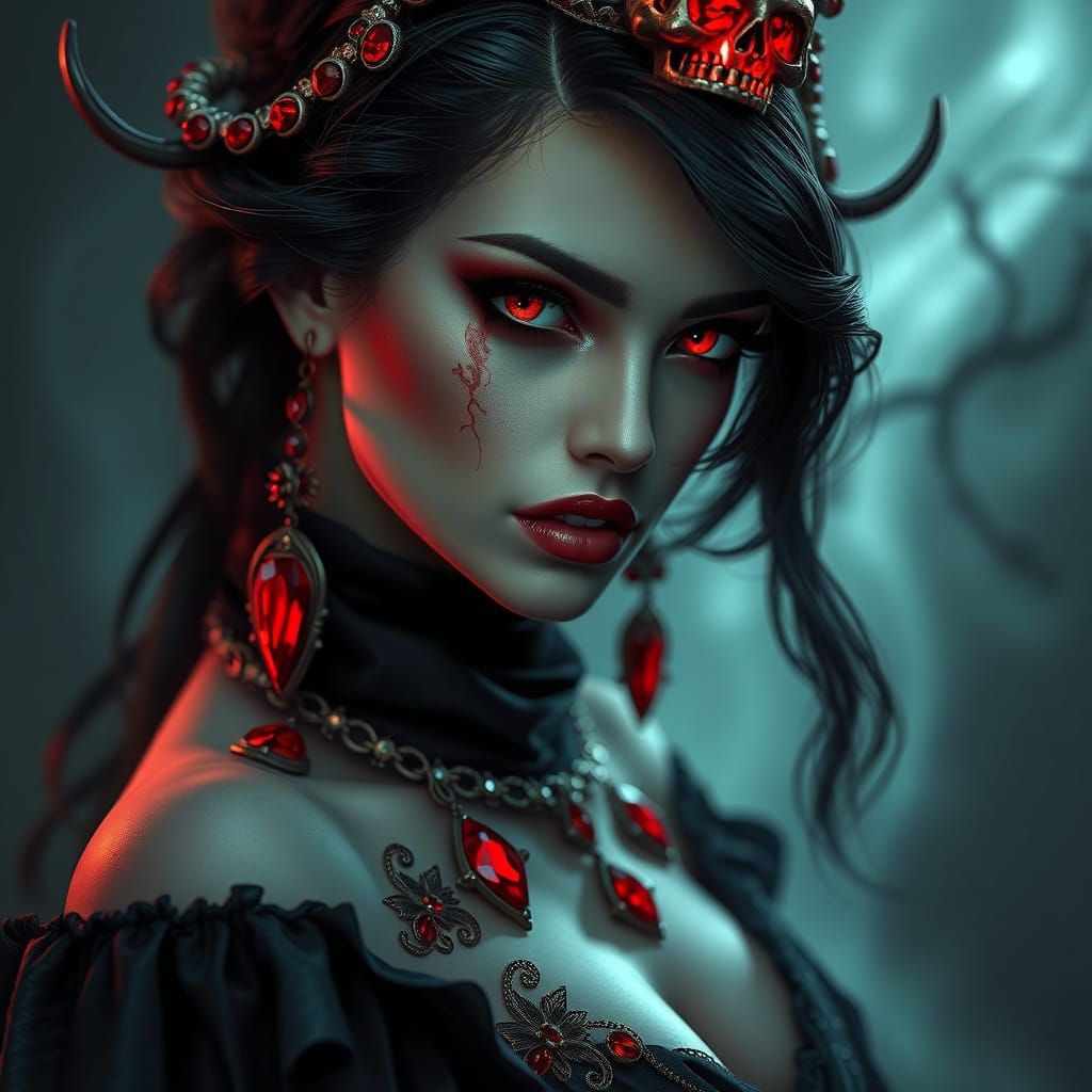 Mystical Witch with Skull Crown in Hyperrealistic Style