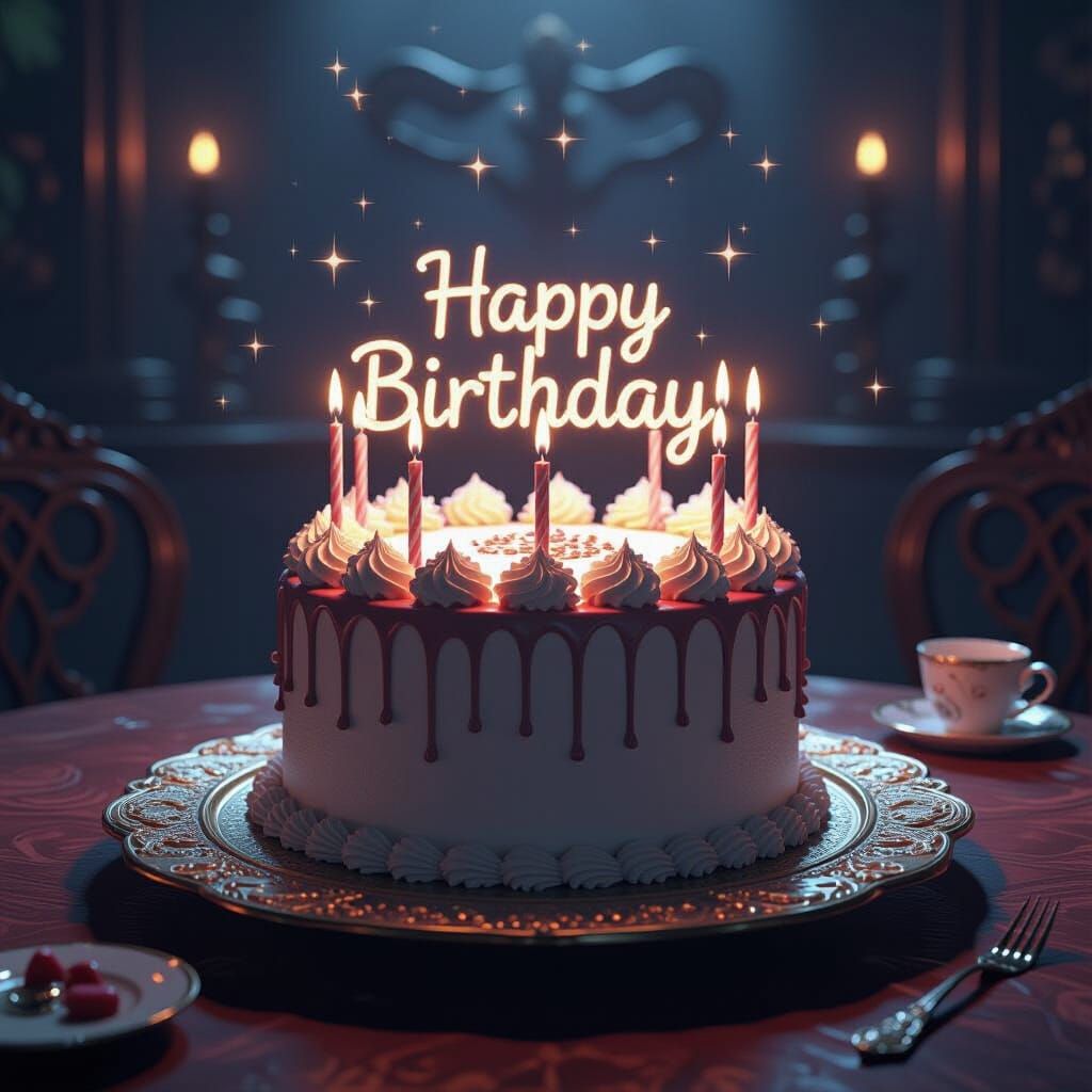 Lavish Birthday Cake in Cinematic 3D Render Style