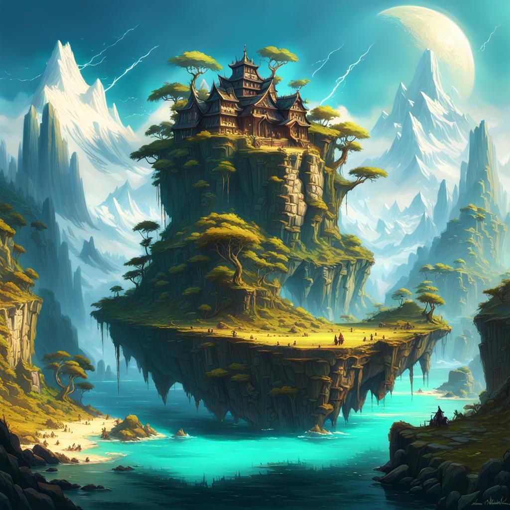 Magical Floating Islands in Vibrant Digital Art