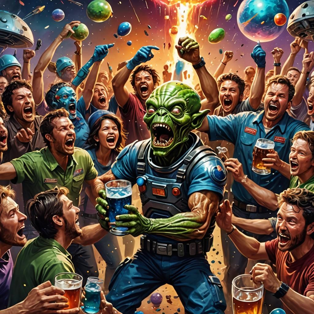 Intergalactic Space Party with Drunken Aliens and Humans