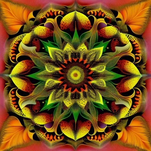 Abstract Sunflower Bud with Fractal and Zentangle Elements