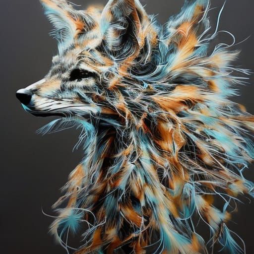 Hyperrealistic Chibi Coyote Portrait in Inkblot Art