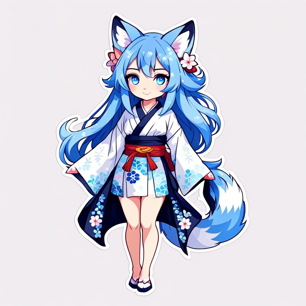 Kawaii Fox Girl Sticker Design in Anime Style