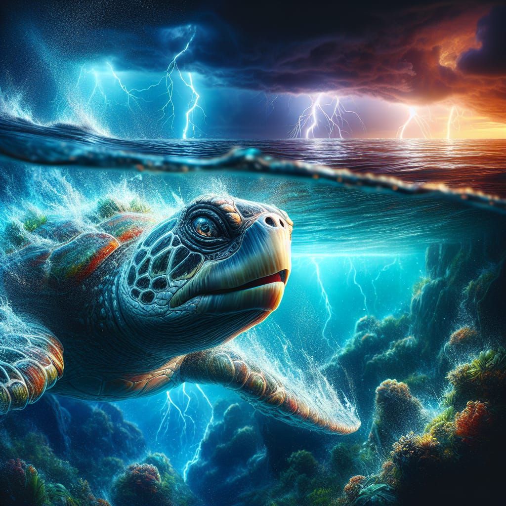 Loggerhead swimming beneath the water during an electrical s...