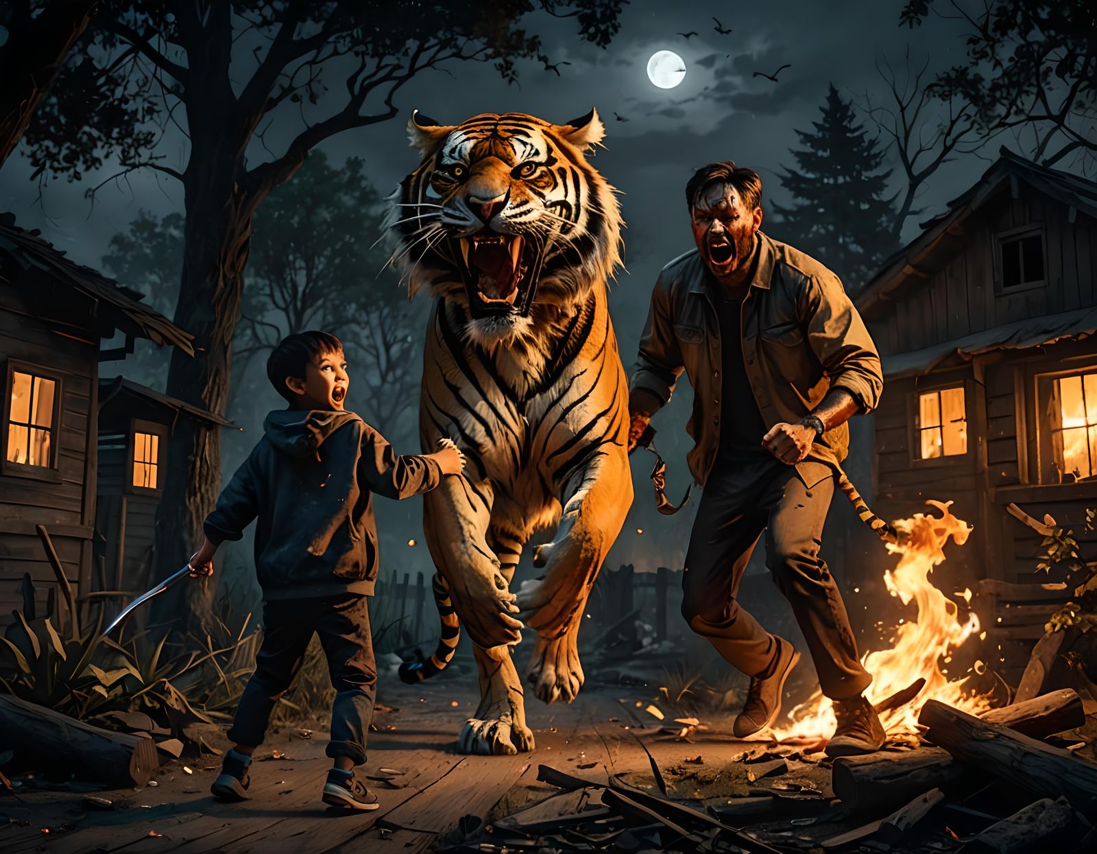 Father's Courage: Protecting Child From Tiger Attack