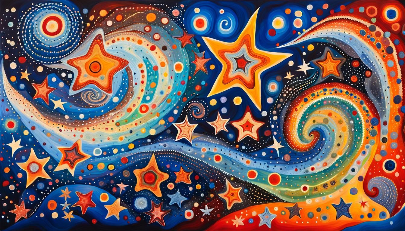 Dreamtime Painting of Iridescent Cosmic Star Cluster
