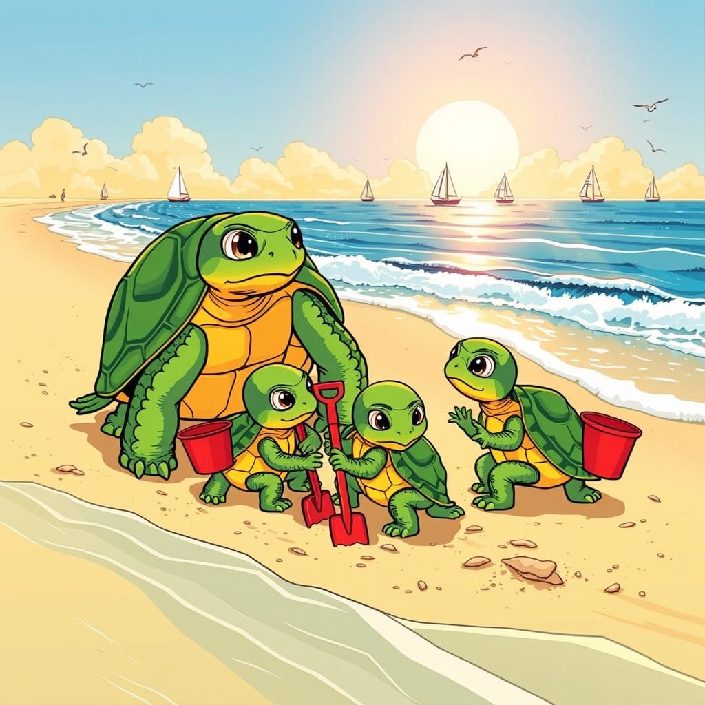 A cartoonist style tortoise family