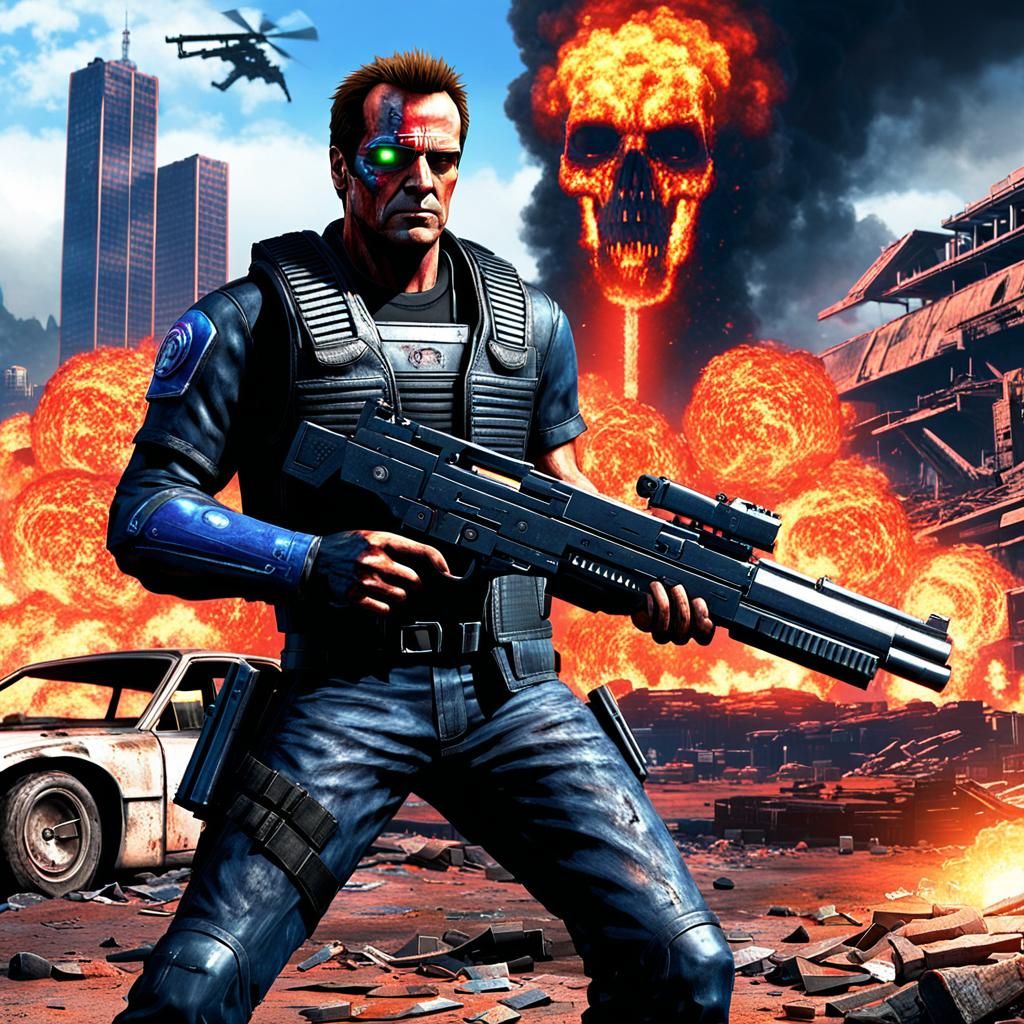 Terminator T-800 vs Michael Biehn in Apocalyptic Los Angeles
