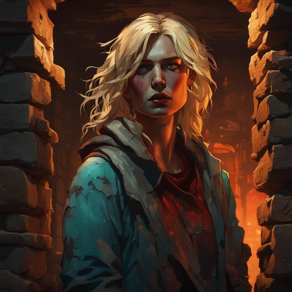 Distressed Woman in Dungeon Cell, Dynamic Lighting