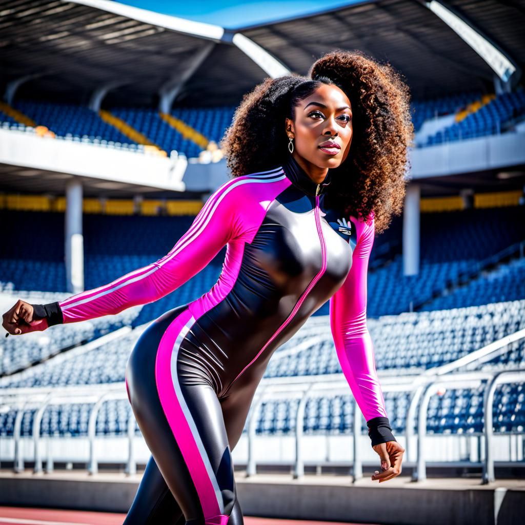 Athletic Woman in Latex Bodysuit: HDR Professional Photo