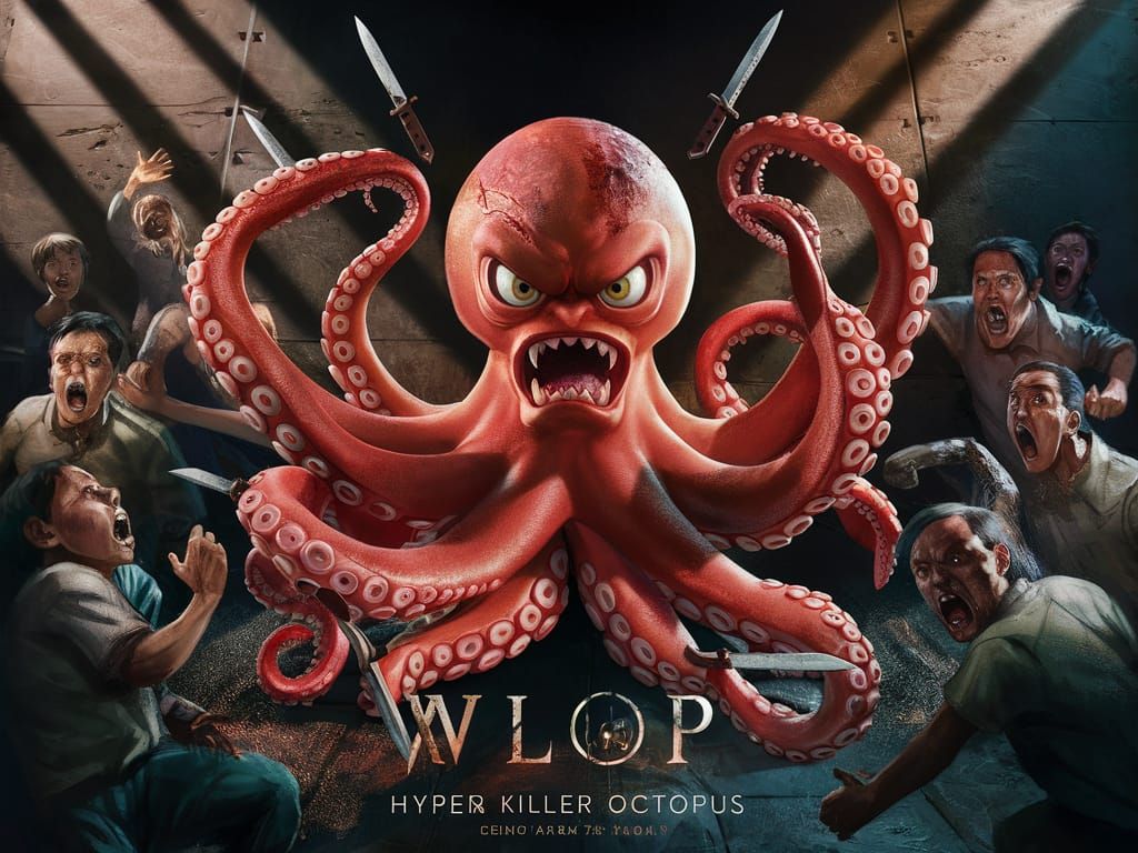 Killer Octopus Movie Poster in 3D Anime Style