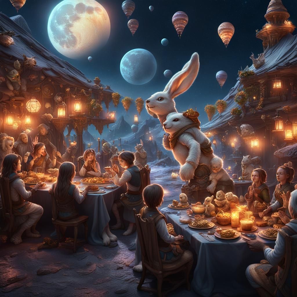 Galactic Moon Bunny Celebration with Star Families