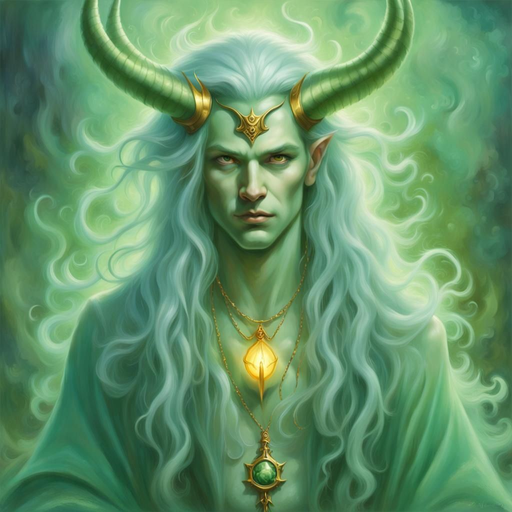 Mint Green Devil Sorcerer in Ethereal Fantasy Style