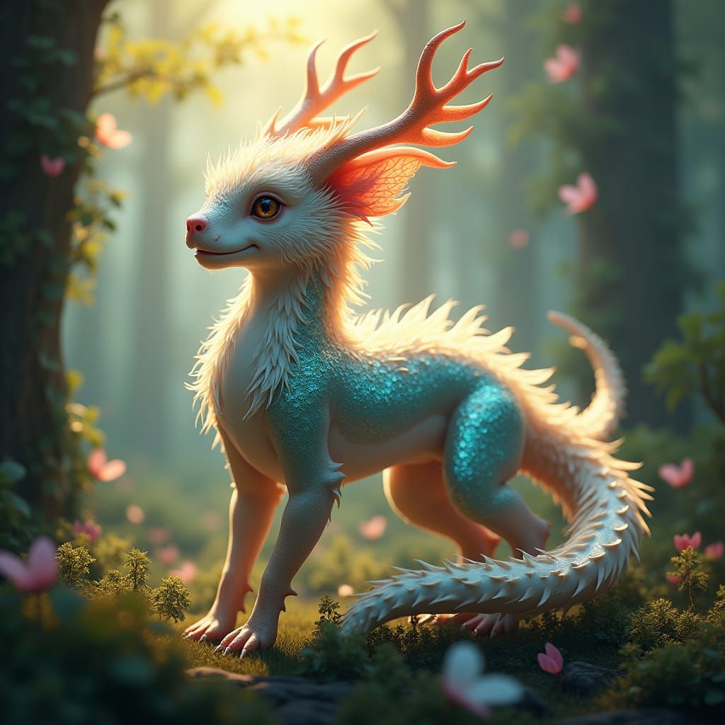 Majestic Creature in Mystical Forest, 3D Render