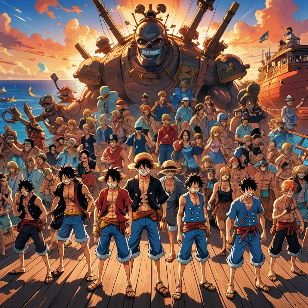 One Piece Crew Ready for Battle in Anime Style