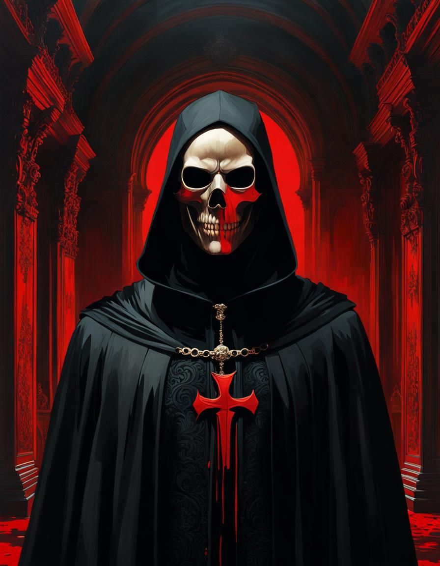 Creepy Red Mask Portrait in Post-Apocalyptic Style