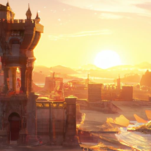 Epic Dark Fantasy Sunset Art, Hyperdetailed