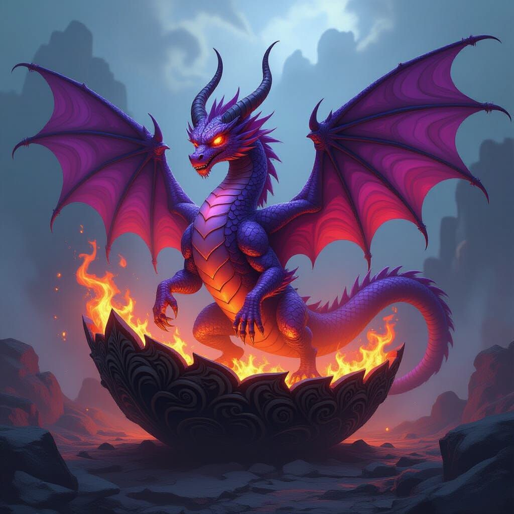 Flaming Purple Spirit Dragon War God