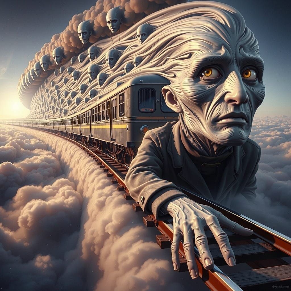 Dreamlike Train Odyssey in Hyperrealistic Style