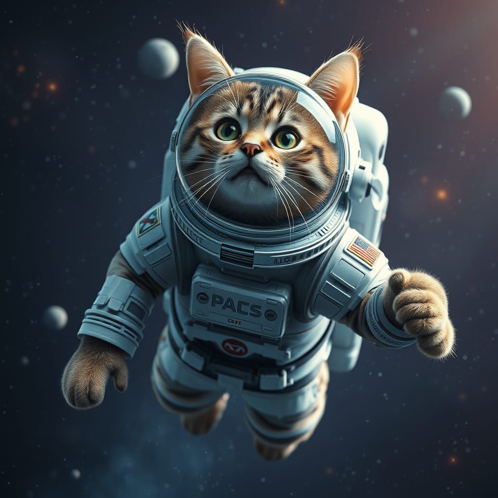Feline Space Explorer in Hyperrealistic Detail