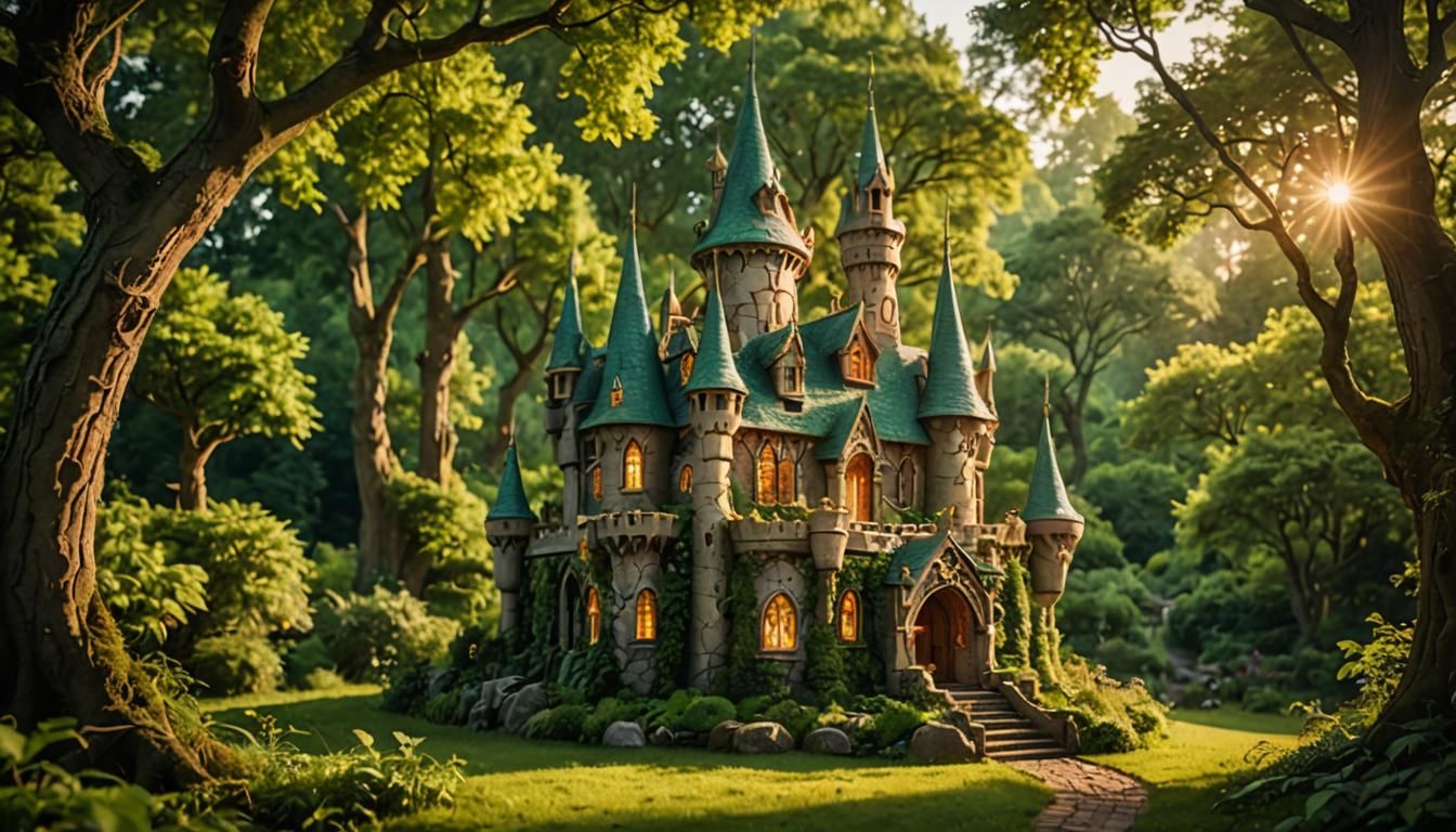 Elven Castle in Lush Woods: Photorealistic Architecture