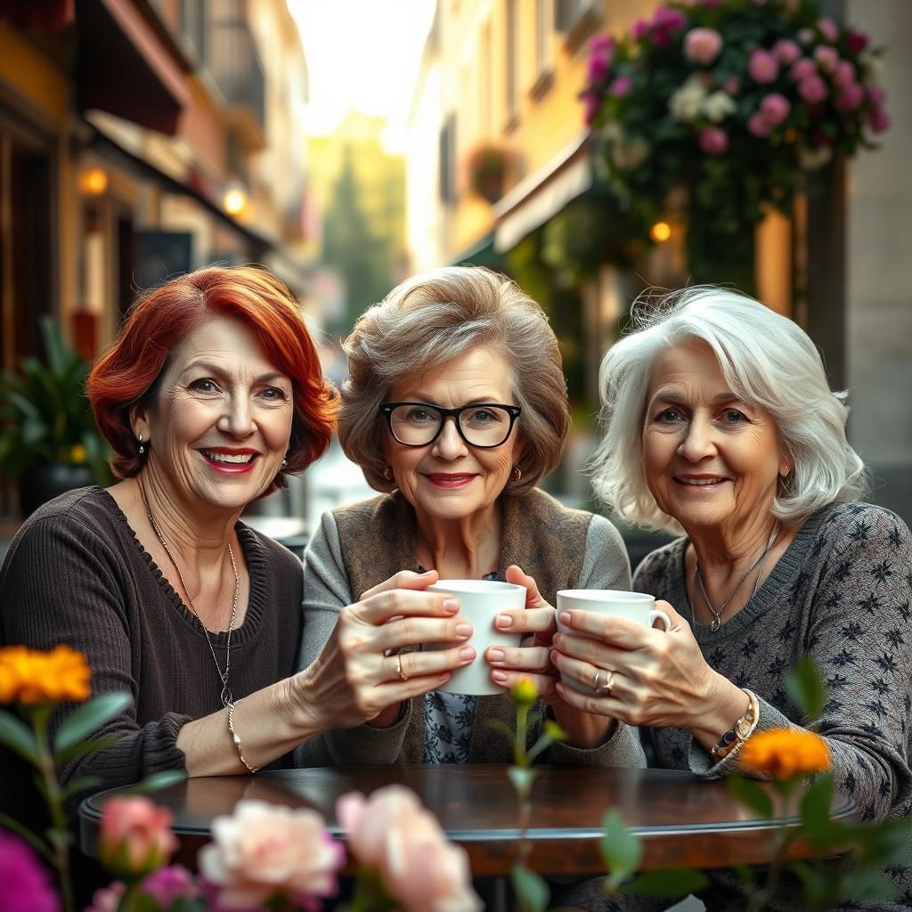 Elderly Friends Toasting Friendship at Quaint Café