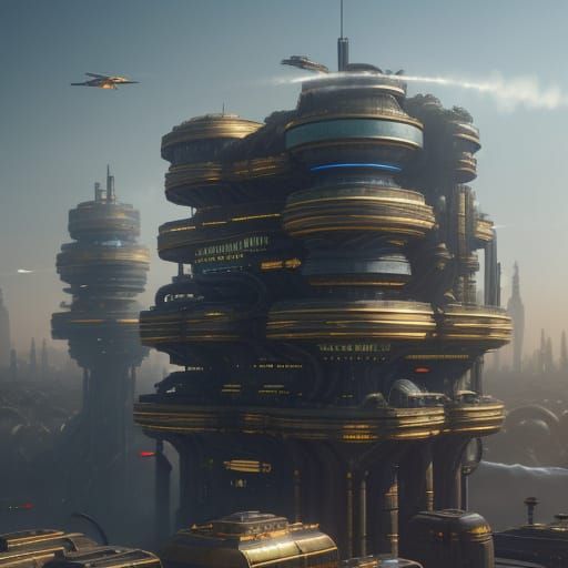 Futuristic Cityscape with Flying Vehicles in 3D Animation